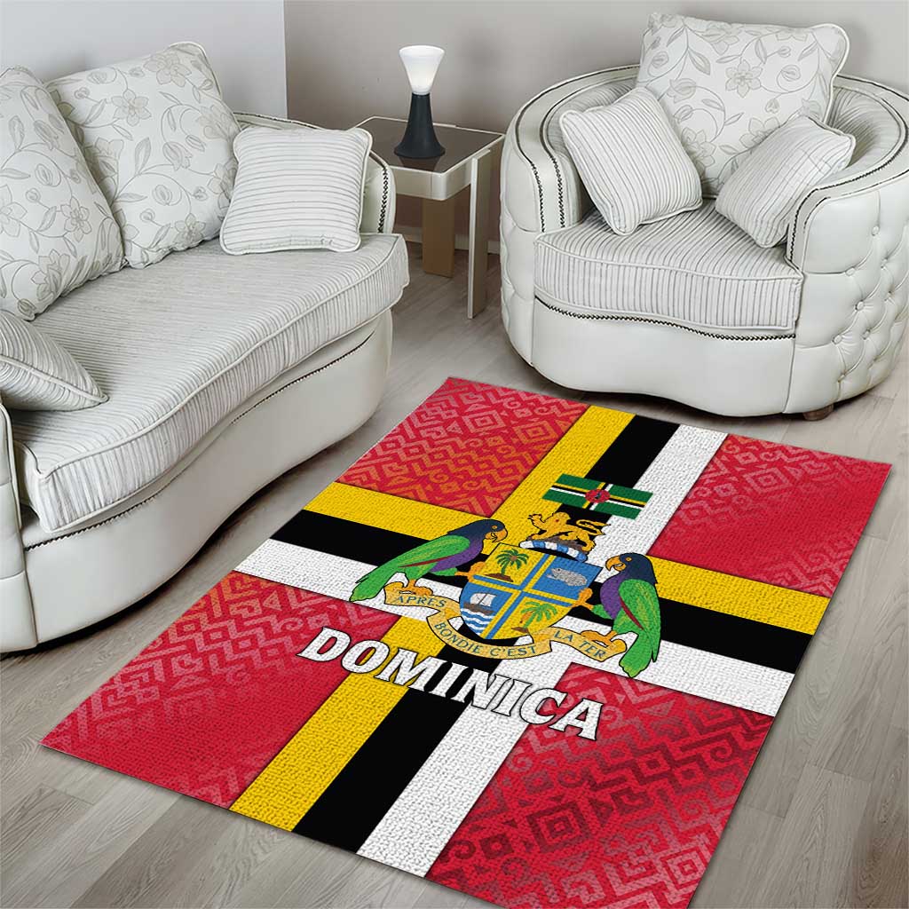 Dominica Flag Area Rug Red Yellow and Black with Coat of Arms and National Motto Design - Wonder Print Shop