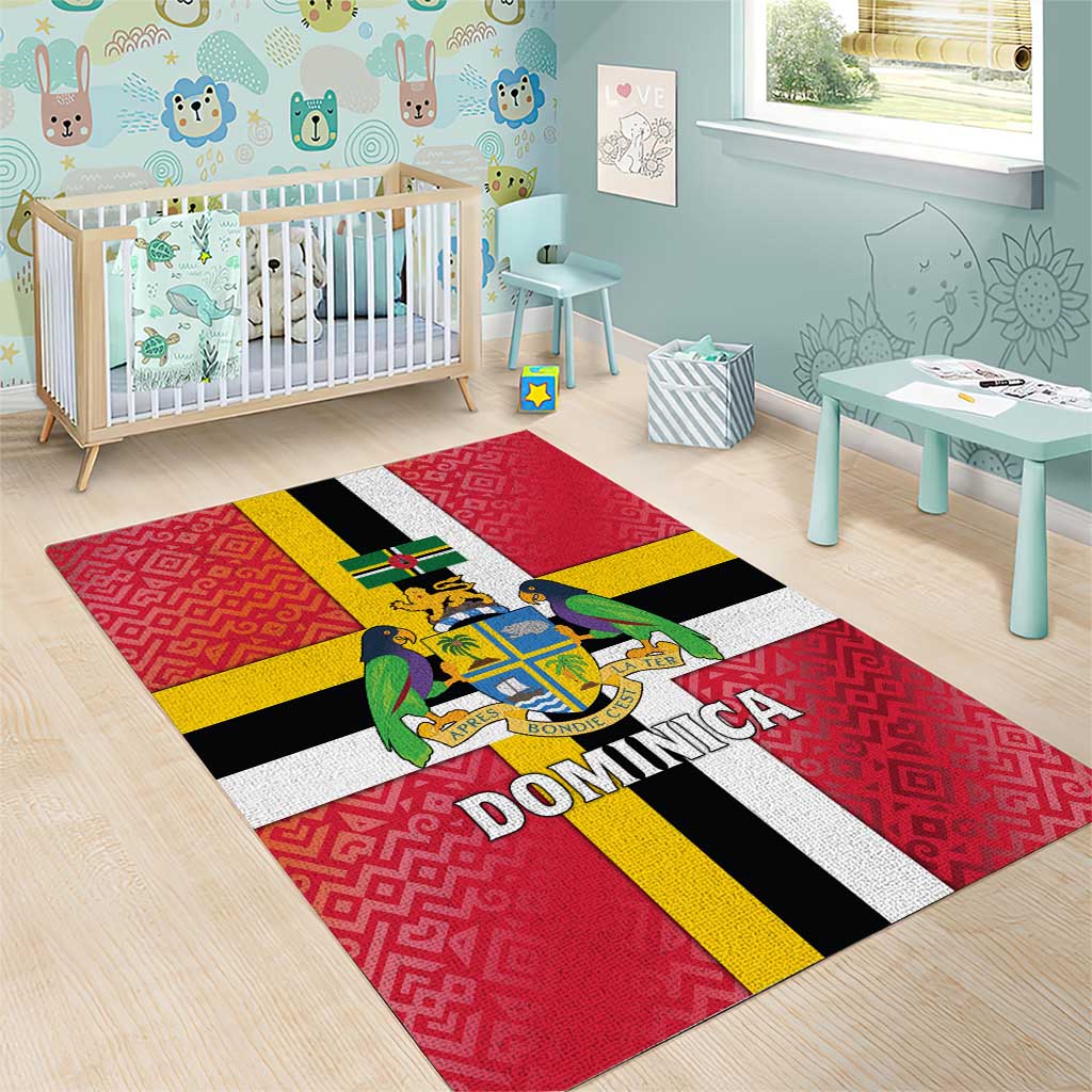 Dominica Flag Area Rug Red Yellow and Black with Coat of Arms and National Motto Design - Wonder Print Shop