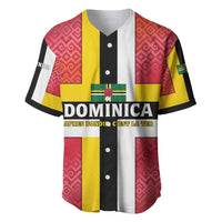 Dominica Flag Baseball Jersey Red Yellow and Black with Coat of Arms and National Motto Design - Wonder Print Shop