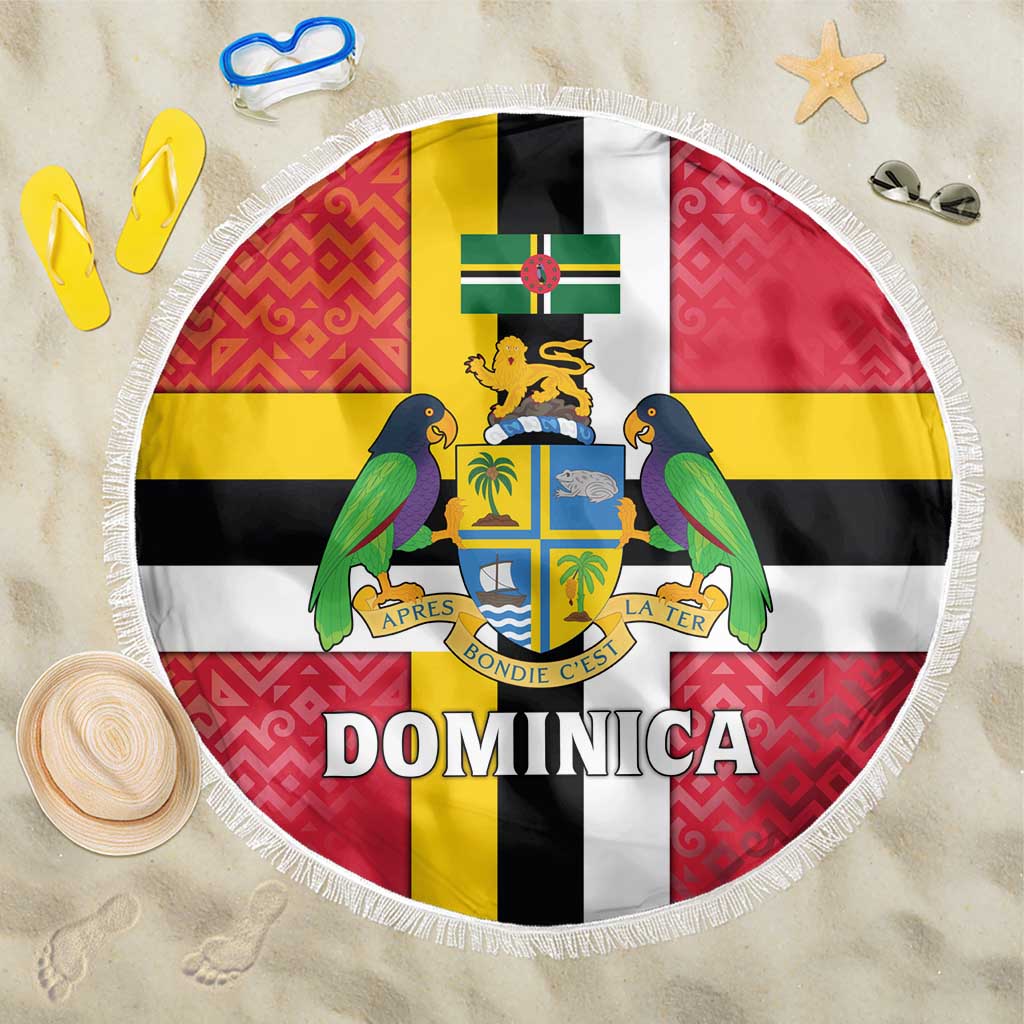 Dominica Flag Beach Blanket Red Yellow and Black with Coat of Arms and National Motto Design - Wonder Print Shop