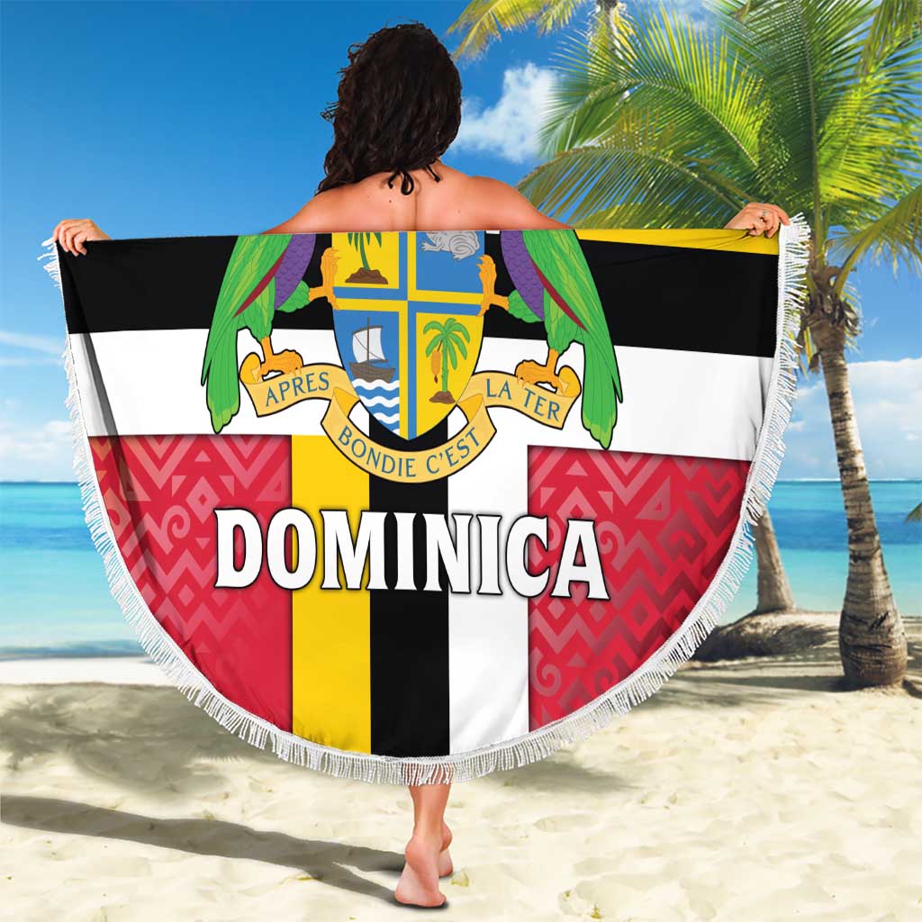 Dominica Flag Beach Blanket Red Yellow and Black with Coat of Arms and National Motto Design - Wonder Print Shop