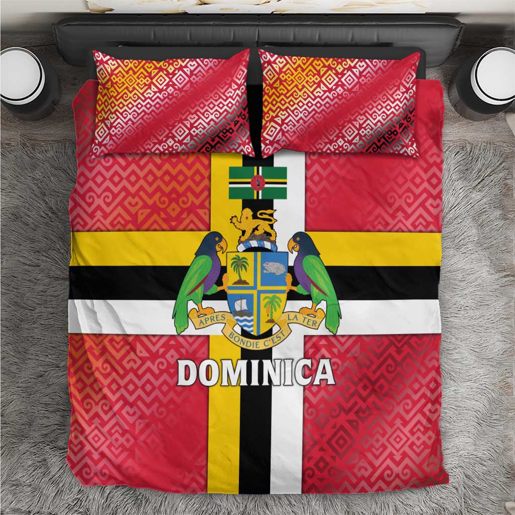 Dominica Flag Bedding Set Red Yellow and Black with Coat of Arms and National Motto Design - Wonder Print Shop