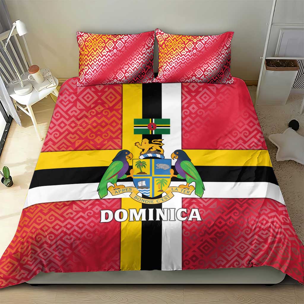 Dominica Flag Bedding Set Red Yellow and Black with Coat of Arms and National Motto Design - Wonder Print Shop