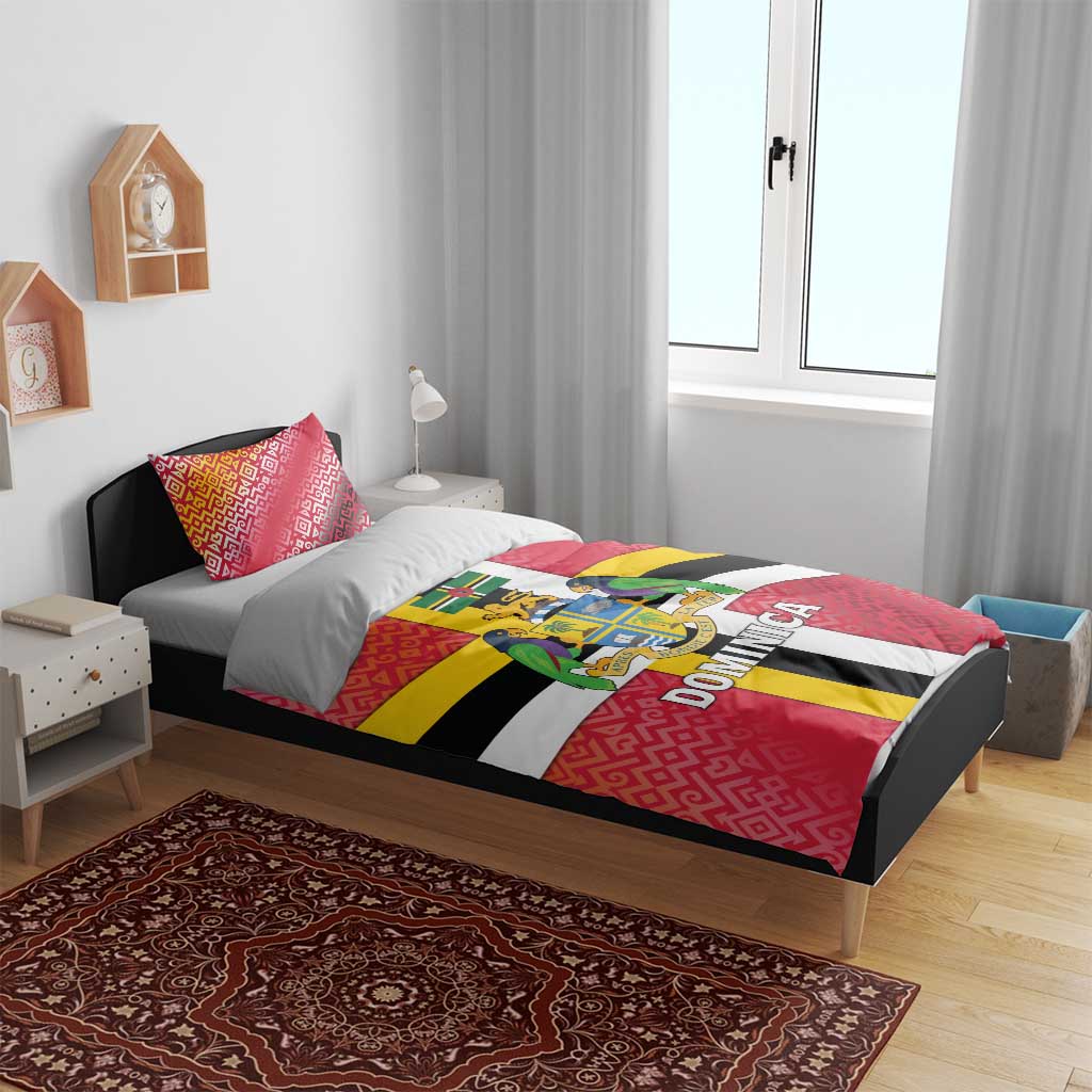 Dominica Flag Bedding Set Red Yellow and Black with Coat of Arms and National Motto Design - Wonder Print Shop