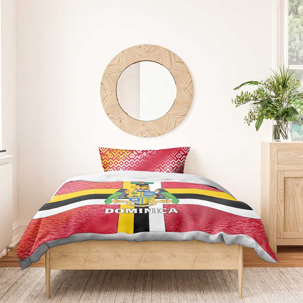 Dominica Flag Bedding Set Red Yellow and Black with Coat of Arms and National Motto Design - Wonder Print Shop