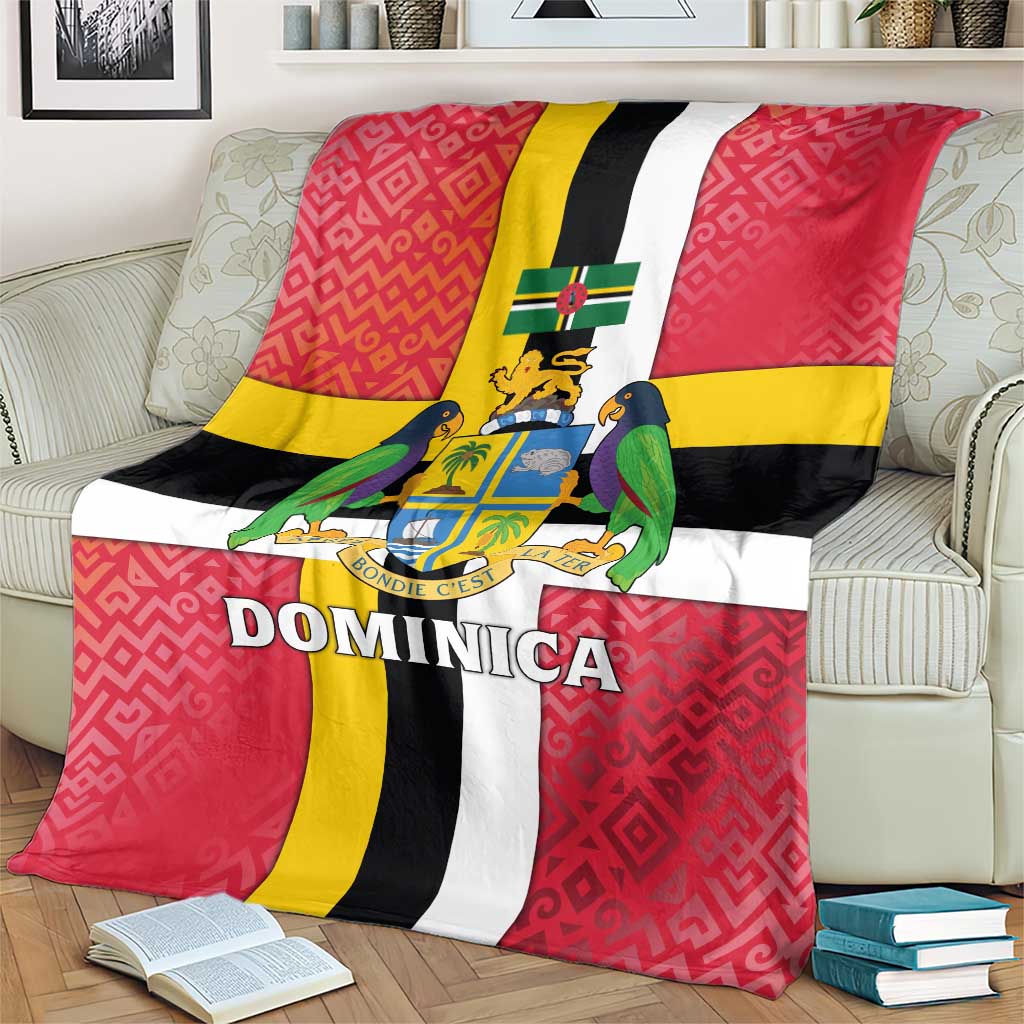 Dominica Flag Blanket Red Yellow and Black with Coat of Arms and National Motto Design - Wonder Print Shop