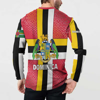 Dominica Flag Button Sweatshirt Red Yellow and Black with Coat of Arms and National Motto Design - Wonder Print Shop