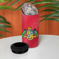 Dominica Flag 4 in 1 Can Cooler Tumbler Red Yellow and Black with Coat of Arms and National Motto Design - Wonder Print Shop
