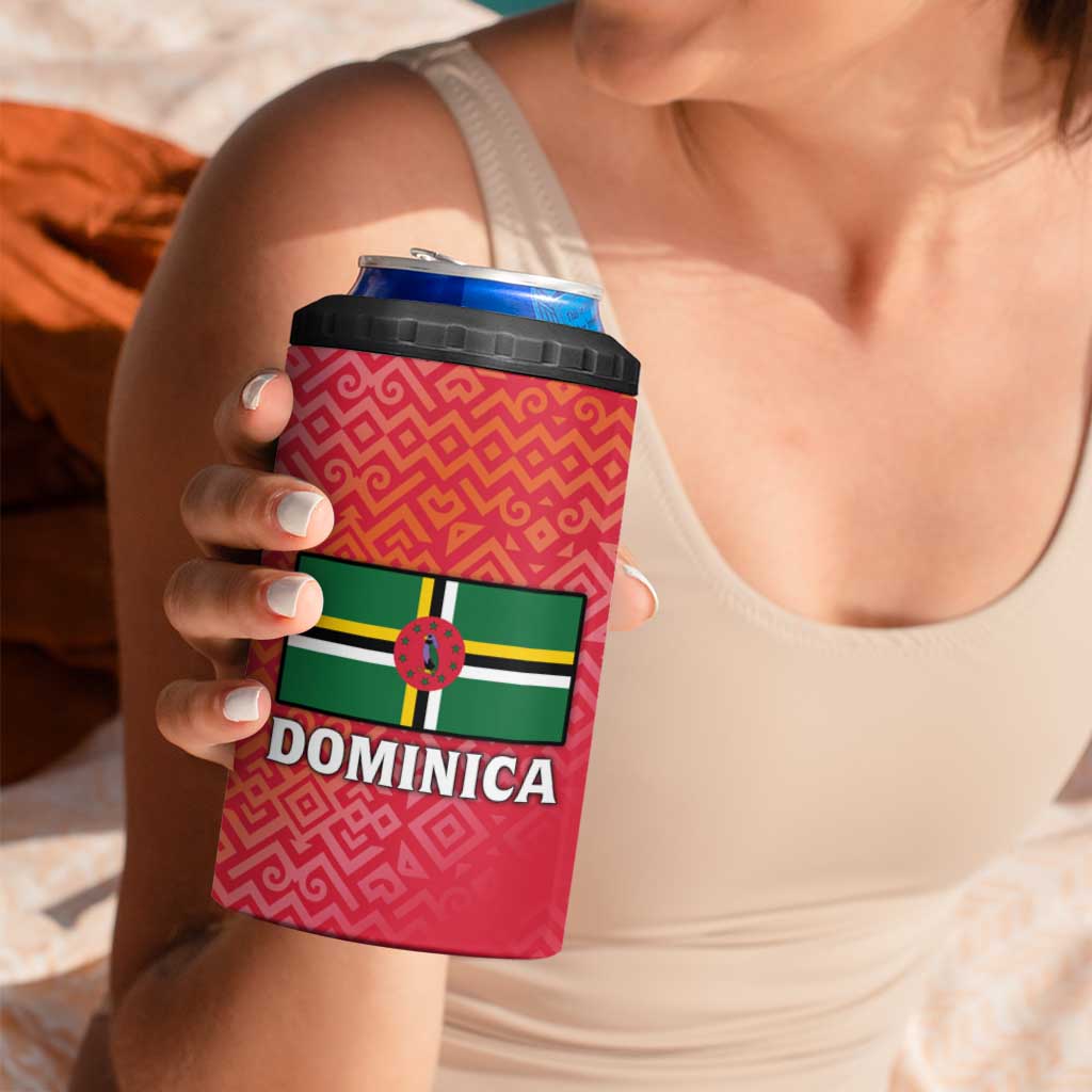 Dominica Flag 4 in 1 Can Cooler Tumbler Red Yellow and Black with Coat of Arms and National Motto Design - Wonder Print Shop