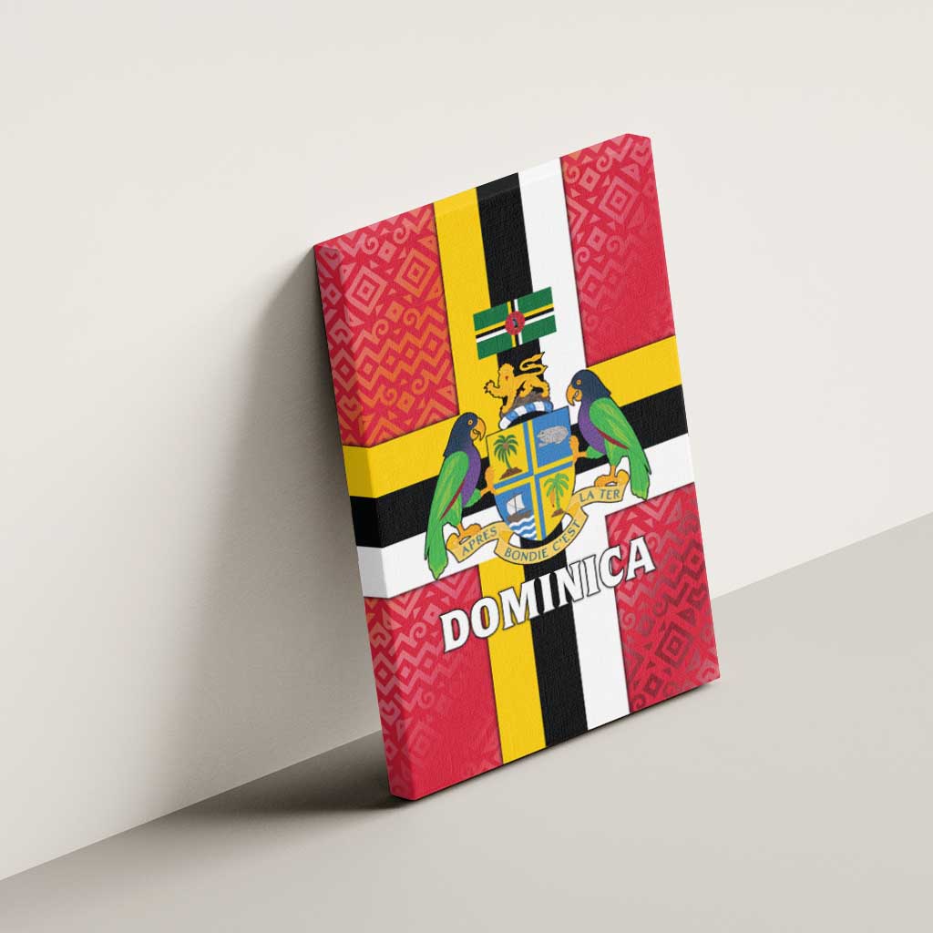 Dominica Flag Canvas Wall Art Red Yellow and Black with Coat of Arms and National Motto Design - Wonder Print Shop