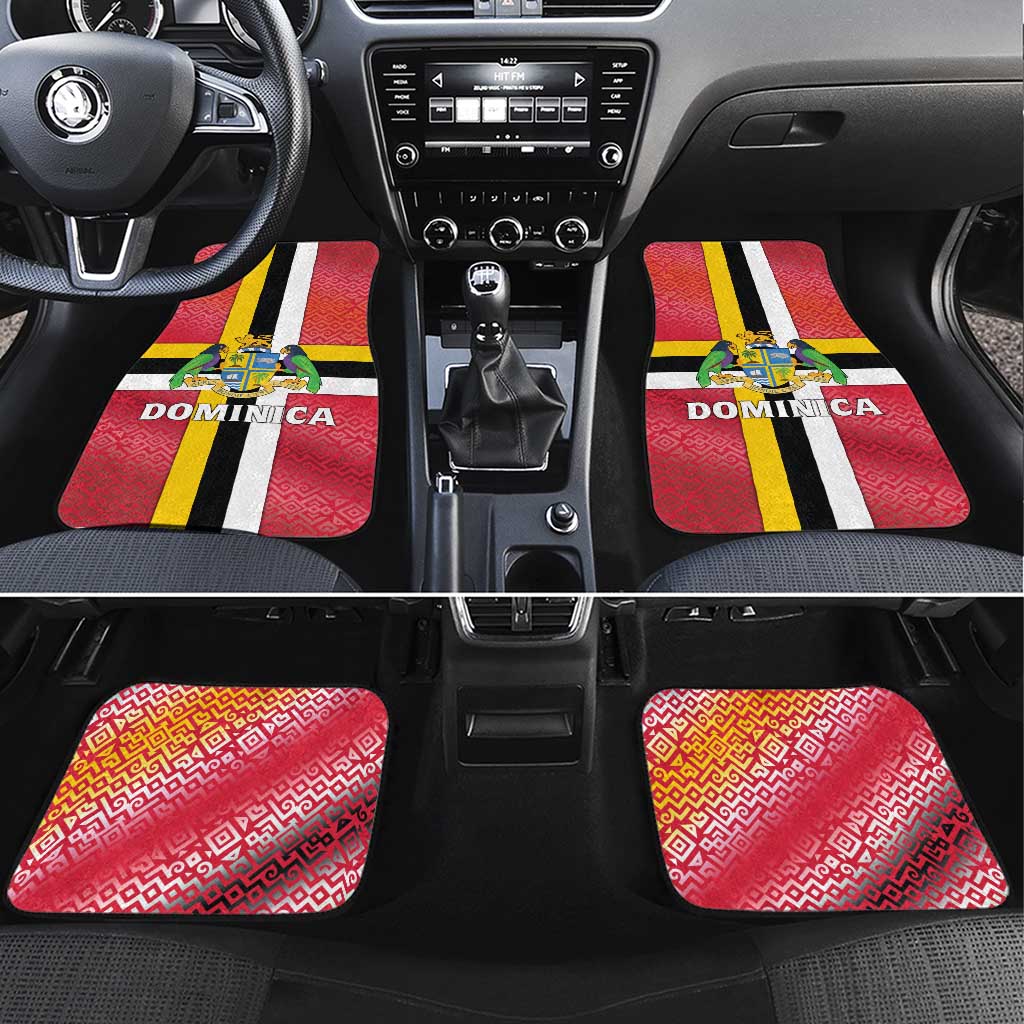 Dominica Flag Car Mats Red Yellow and Black with Coat of Arms and National Motto Design - Wonder Print Shop