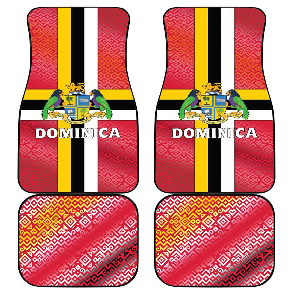 Dominica Flag Car Mats Red Yellow and Black with Coat of Arms and National Motto Design - Wonder Print Shop