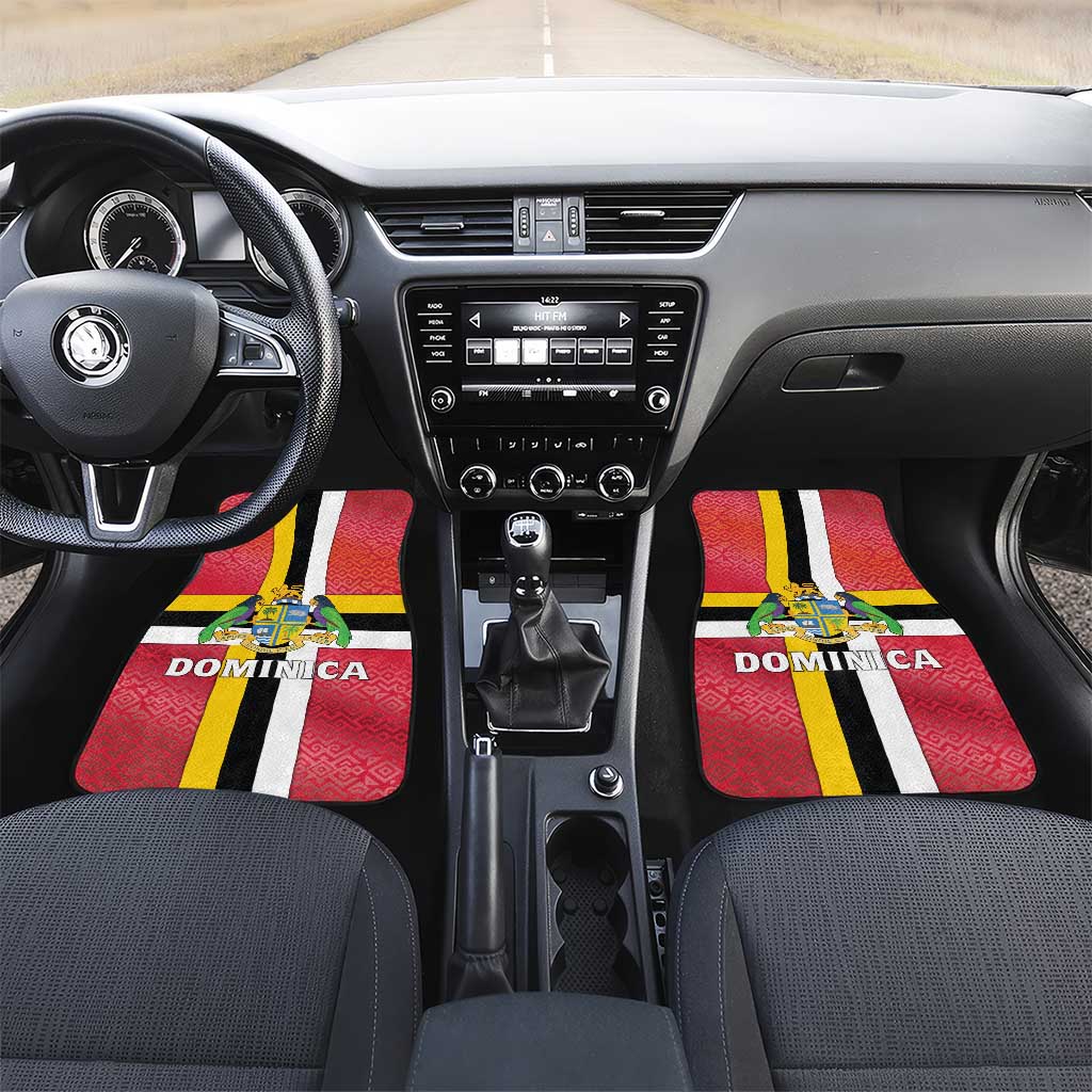 Dominica Flag Car Mats Red Yellow and Black with Coat of Arms and National Motto Design - Wonder Print Shop
