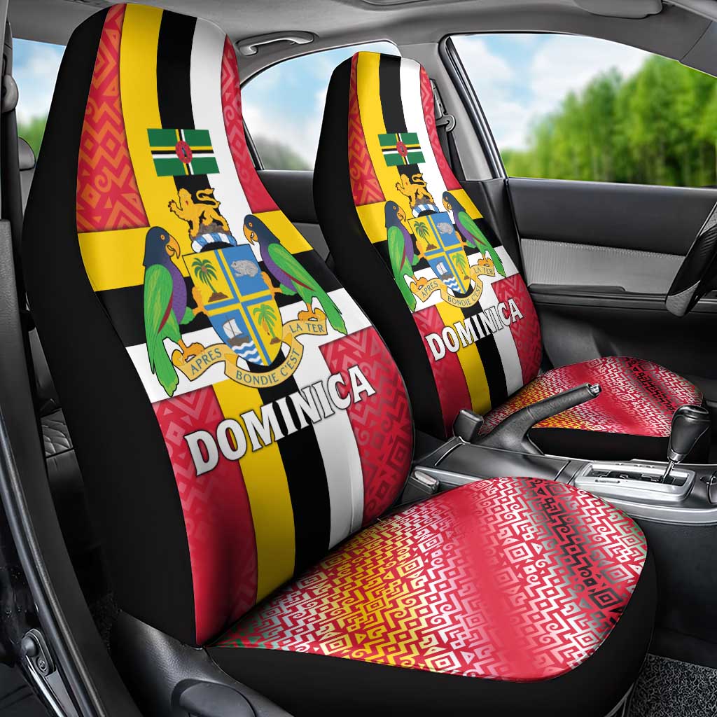 Dominica Flag Car Seat Cover Red Yellow and Black with Coat of Arms and National Motto Design - Wonder Print Shop