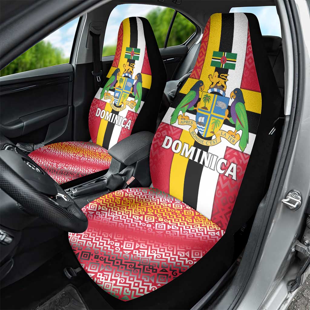 Dominica Flag Car Seat Cover Red Yellow and Black with Coat of Arms and National Motto Design - Wonder Print Shop