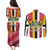 Dominica Flag Couples Matching Puletasi and Long Sleeve Button Shirt Red Yellow and Black with Coat of Arms and National Motto Design - Wonder Print Shop
