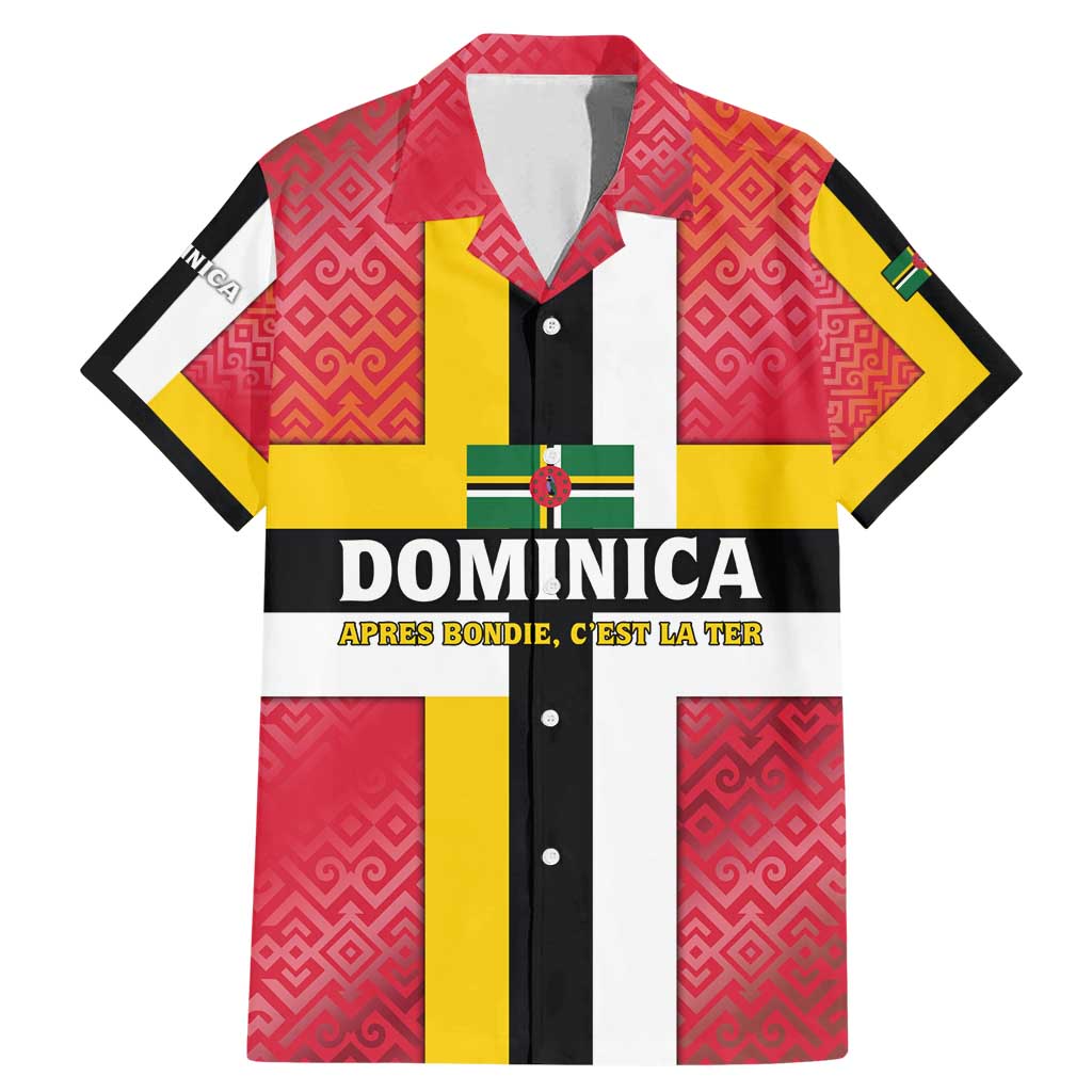 Dominica Flag Family Matching Mermaid Dress and Hawaiian Shirt Red Yellow and Black with Coat of Arms and National Motto Design - Wonder Print Shop