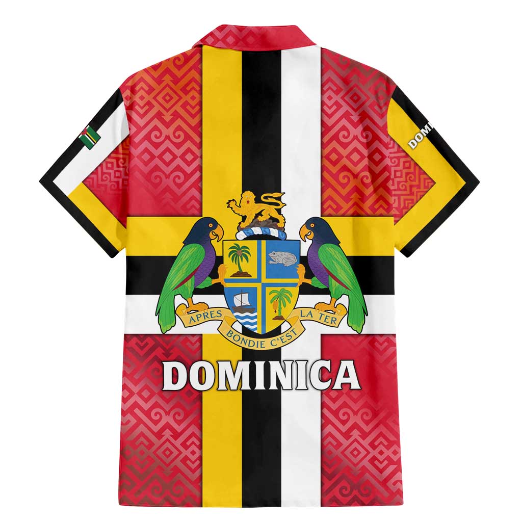 Dominica Flag Family Matching Mermaid Dress and Hawaiian Shirt Red Yellow and Black with Coat of Arms and National Motto Design - Wonder Print Shop