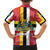 Dominica Flag Family Matching Off The Shoulder Long Sleeve Dress and Hawaiian Shirt Red Yellow and Black with Coat of Arms and National Motto Design - Wonder Print Shop