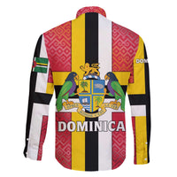 Dominica Flag Family Matching Off The Shoulder Long Sleeve Dress and Hawaiian Shirt Red Yellow and Black with Coat of Arms and National Motto Design - Wonder Print Shop