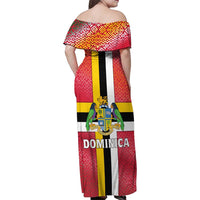 Dominica Flag Family Matching Off Shoulder Maxi Dress and Hawaiian Shirt Red Yellow and Black with Coat of Arms and National Motto Design - Wonder Print Shop