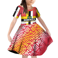 Dominica Flag Family Matching Off Shoulder Short Dress and Hawaiian Shirt Red Yellow and Black with Coat of Arms and National Motto Design - Wonder Print Shop