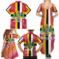 Dominica Flag Family Matching Summer Maxi Dress and Hawaiian Shirt Red Yellow and Black with Coat of Arms and National Motto Design - Wonder Print Shop