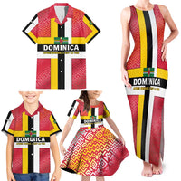 Dominica Flag Family Matching Tank Maxi Dress and Hawaiian Shirt Red Yellow and Black with Coat of Arms and National Motto Design - Wonder Print Shop