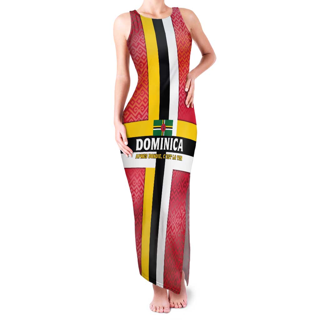 Dominica Flag Family Matching Tank Maxi Dress and Hawaiian Shirt Red Yellow and Black with Coat of Arms and National Motto Design - Wonder Print Shop