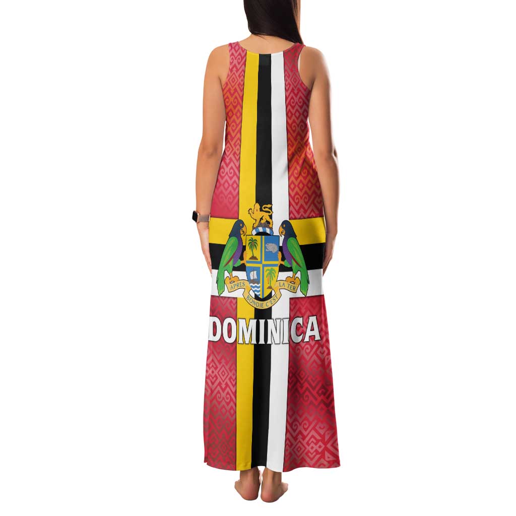 Dominica Flag Family Matching Tank Maxi Dress and Hawaiian Shirt Red Yellow and Black with Coat of Arms and National Motto Design - Wonder Print Shop