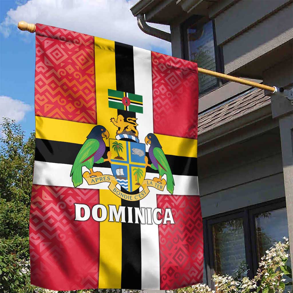 Dominica Flag Garden Flag Red Yellow and Black with Coat of Arms and National Motto Design - Wonder Print Shop