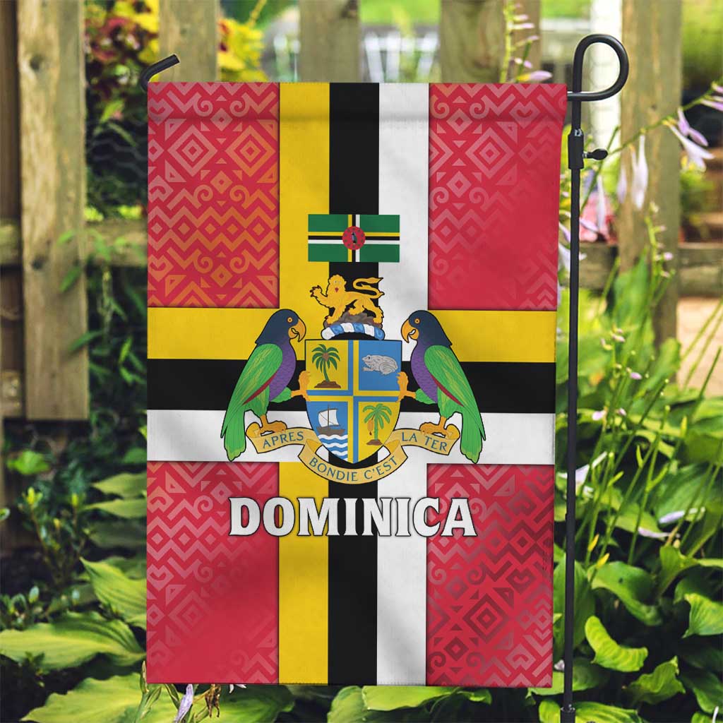 Dominica Flag Garden Flag Red Yellow and Black with Coat of Arms and National Motto Design - Wonder Print Shop
