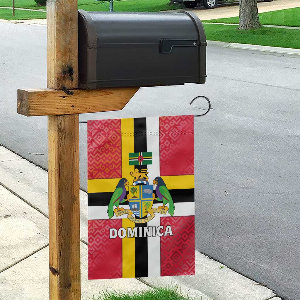 Dominica Flag Garden Flag Red Yellow and Black with Coat of Arms and National Motto Design - Wonder Print Shop