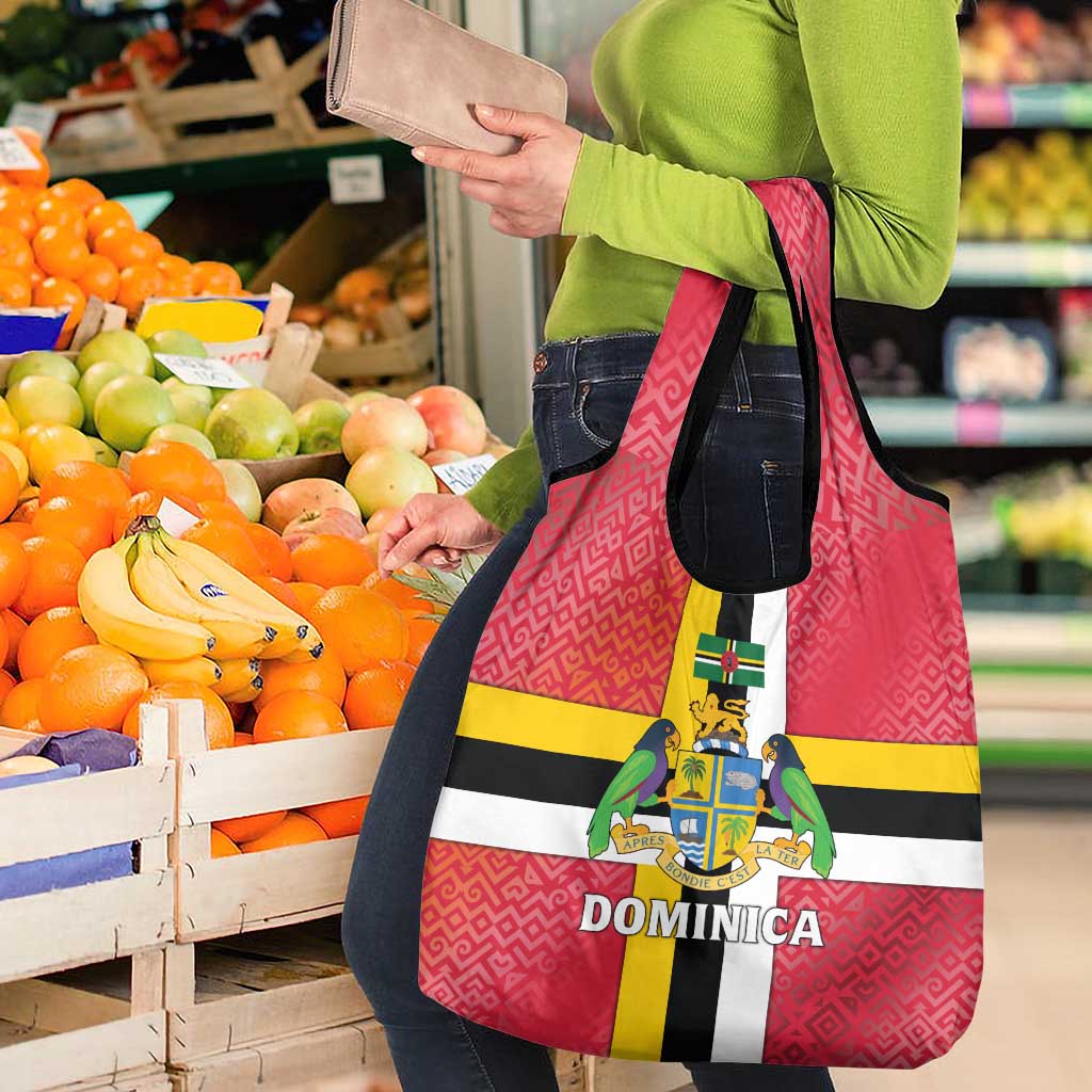 Dominica Flag Grocery Bag Red Yellow and Black with Coat of Arms and National Motto Design - Wonder Print Shop