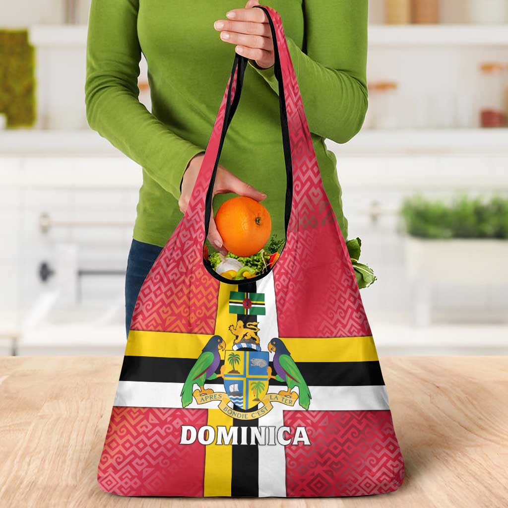 Dominica Flag Grocery Bag Red Yellow and Black with Coat of Arms and National Motto Design - Wonder Print Shop