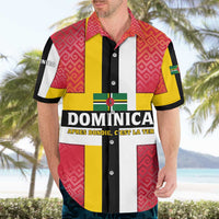 Dominica Flag Hawaiian Shirt Red Yellow and Black with Coat of Arms and National Motto Design - Wonder Print Shop