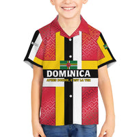 Dominica Flag Hawaiian Shirt Red Yellow and Black with Coat of Arms and National Motto Design - Wonder Print Shop