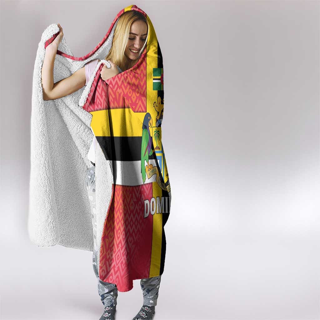 Dominica Flag Hooded Blanket Red Yellow and Black with Coat of Arms and National Motto Design - Wonder Print Shop