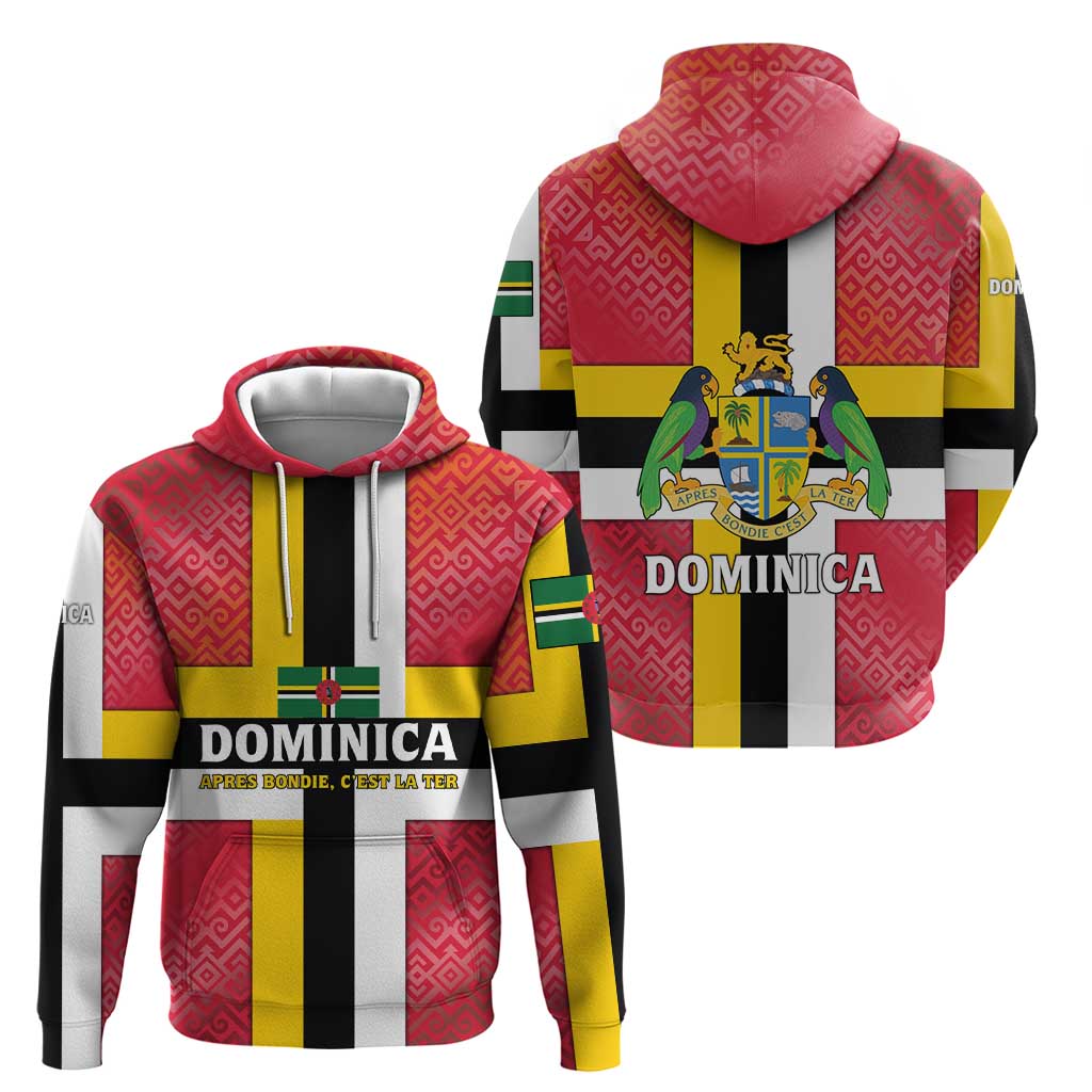 Dominica Flag Hoodie Red Yellow and Black with Coat of Arms and National Motto Design - Wonder Print Shop
