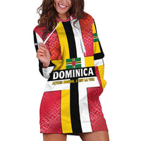 Dominica Flag Hoodie Dress Red Yellow and Black with Coat of Arms and National Motto Design - Wonder Print Shop