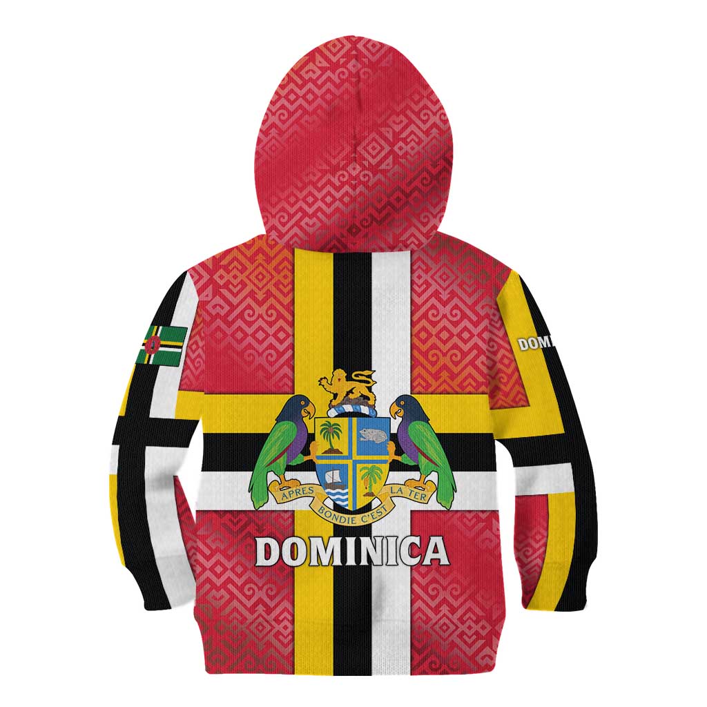 Dominica Flag Kid Hoodie Red Yellow and Black with Coat of Arms and National Motto Design - Wonder Print Shop