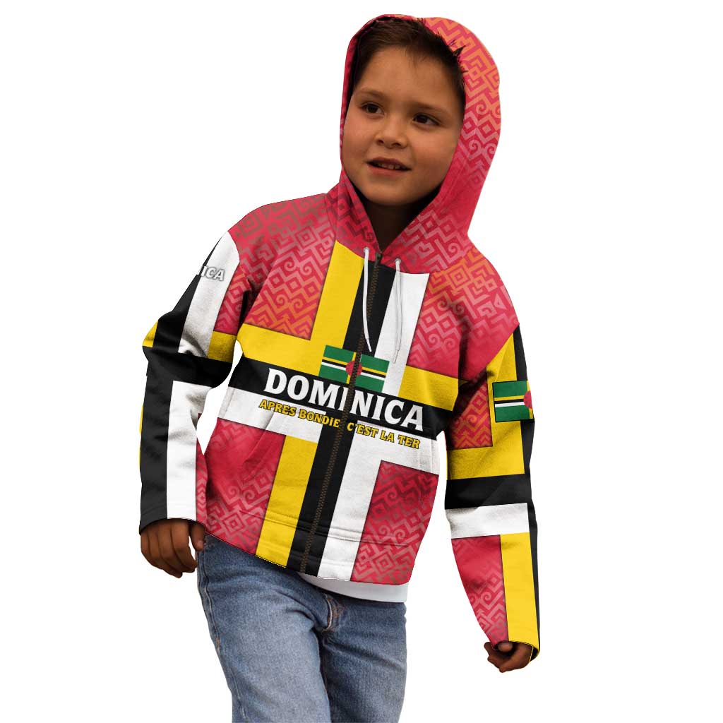 Dominica Flag Kid Hoodie Red Yellow and Black with Coat of Arms and National Motto Design - Wonder Print Shop