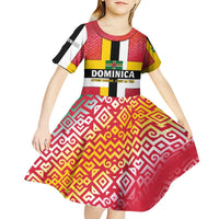 Dominica Flag Kid Short Sleeve Dress Red Yellow and Black with Coat of Arms and National Motto Design - Wonder Print Shop