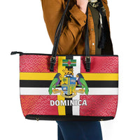 Dominica Flag Leather Tote Bag Red Yellow and Black with Coat of Arms and National Motto Design - Wonder Print Shop