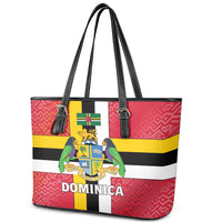 Dominica Flag Leather Tote Bag Red Yellow and Black with Coat of Arms and National Motto Design - Wonder Print Shop