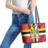 Dominica Flag Leather Tote Bag Red Yellow and Black with Coat of Arms and National Motto Design - Wonder Print Shop