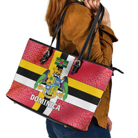 Dominica Flag Leather Tote Bag Red Yellow and Black with Coat of Arms and National Motto Design - Wonder Print Shop