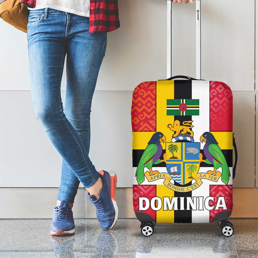 Dominica Flag Luggage Cover Red Yellow and Black with Coat of Arms and National Motto Design - Wonder Print Shop