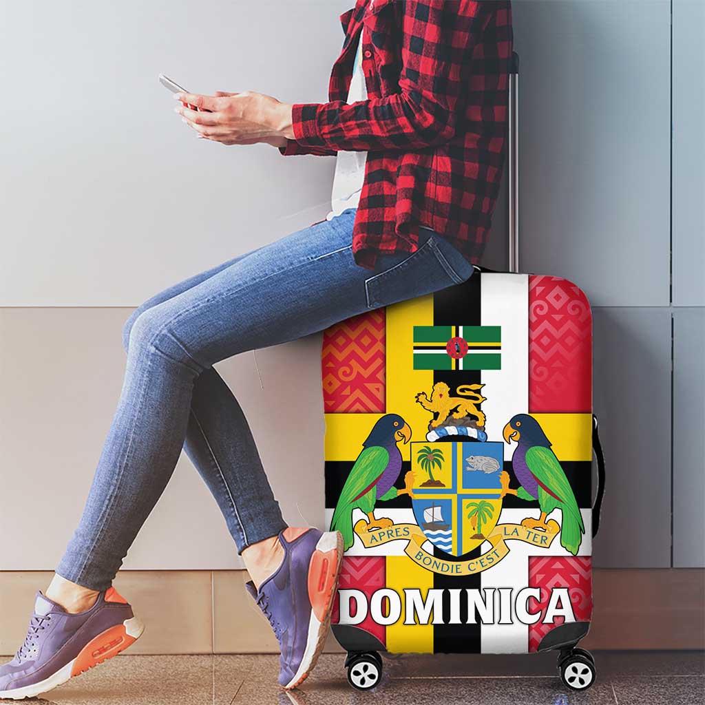 Dominica Flag Luggage Cover Red Yellow and Black with Coat of Arms and National Motto Design - Wonder Print Shop