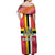 Dominica Flag Off Shoulder Maxi Dress Red Yellow and Black with Coat of Arms and National Motto Design - Wonder Print Shop